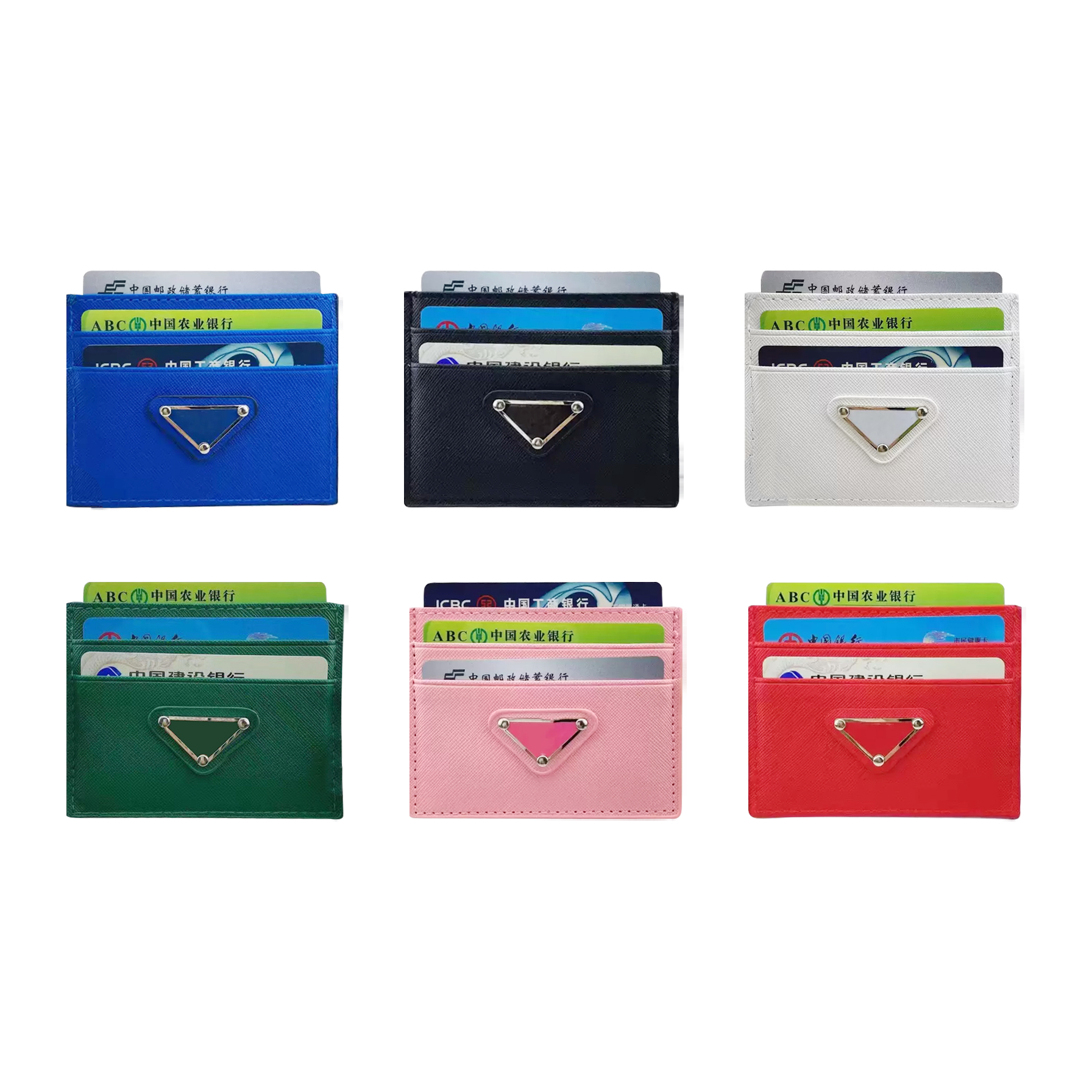 

With box triangle card holder wallets vintage Women's Mens Coin Purses Wholesale with brand logo Luxurys designer Key pouch cardholder wallet real Leather Holders, White