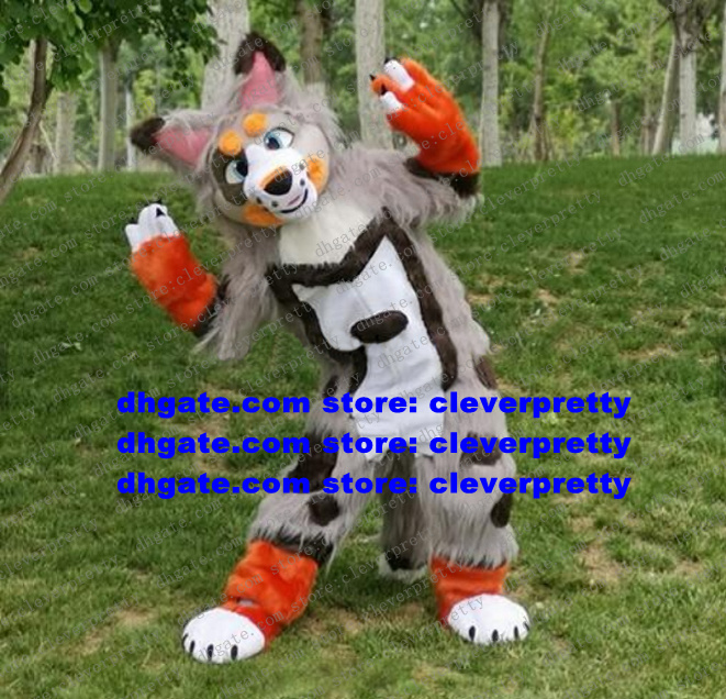 

Grey Long Fur Fursuit Furry Mascot Costume Husky Dog Wolf Fox Adult Cartoon Character Outfit Suit Wedding Marriage Lovely Annabelle zz7578, As in photos