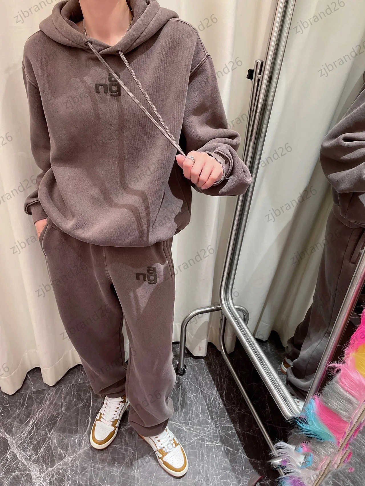 

Brand Womens Two Piece Pants Letter Jacquard Hooded Drawstring Hoodies Coat Elastic Waist With Multiple Pockets Design Casual Trousers Women Apparel