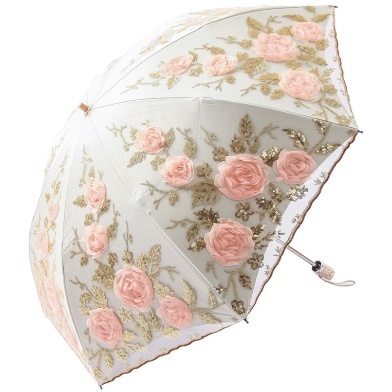 

Umbrellas Lace Up Flower For Women Summer Parasol Folding Sun Garden Uv Portable Lady Beautiful Beach Paraplu Rain Gear 221025, Green