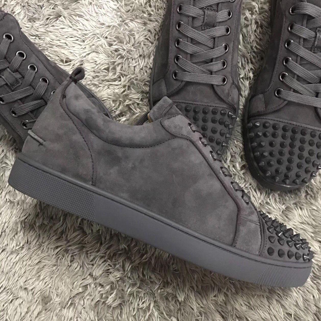 

Red-Bottoms boot Christians 21S Fashions Paris Mens luxury red sneakers shoes men women Fashion grey suede leather Flats Sneaker Junio LdZ, Dark grey