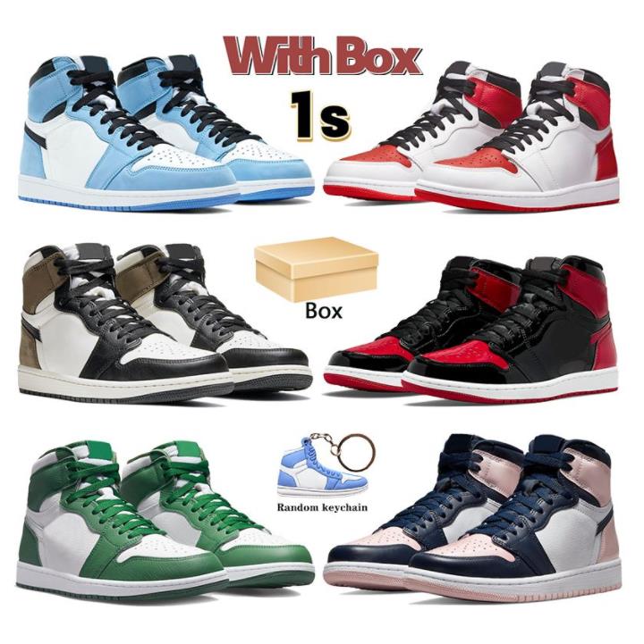 

High Jumpman 1S Basketball Shoes Trainers Sneakers University Blue Dark Mocha Light Smoke Grey Hyper Chicago Patent Bred Royal Toe Men Women Size 36-47, 45