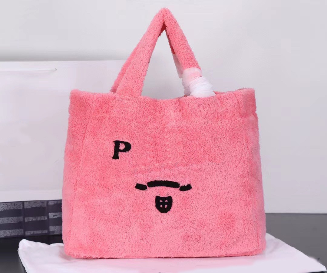 

designer bags women famous brands wholesale women's handbag Real lamb fur totes shopping bag large capacity Plush embroidery versatile casual shoulder bag, No 4