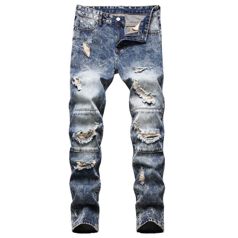 

Nostalgic Ripped Hole Jeans Spring Summer Men's Distressed Biker Pants Fashion Slim Denim Cotton Trousers Size 28-42 Pantalones, 929