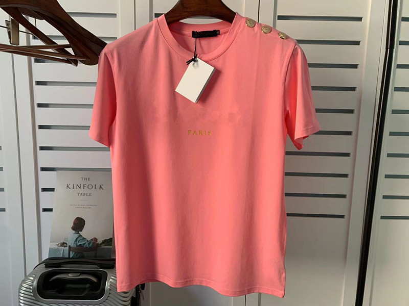 

Mens Shirts t george clothing Man Designer Tshirts Top Woman Tee for Lovers Letter Short Sleeve Round Crew, Peach+gold letters/gold buttons