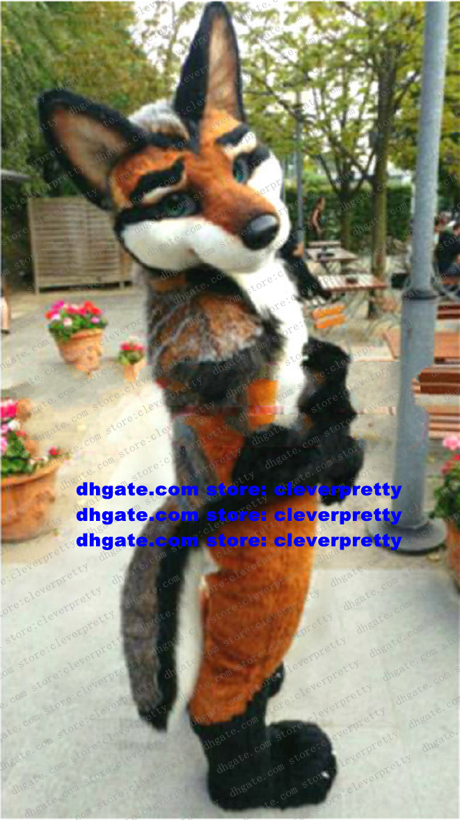 

Brown Long Fur Furry Wolf Mascot Costume Husky Dog Fox Fursuit Adult Cartoon Character Outfit Suit Tourist Destination Animation Film zz7599, As in photos
