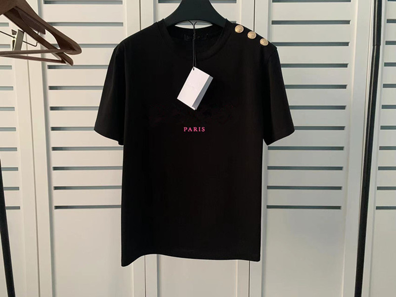 

t Shirt Man Shirt Designer Tshirts Top Tee for Lovers Letter Short Sleeve Round Crew Neck with Shoulder Button Fashion Hip Hop Cotton 6h3 166C3W, Blue+gold letters/gold buttons