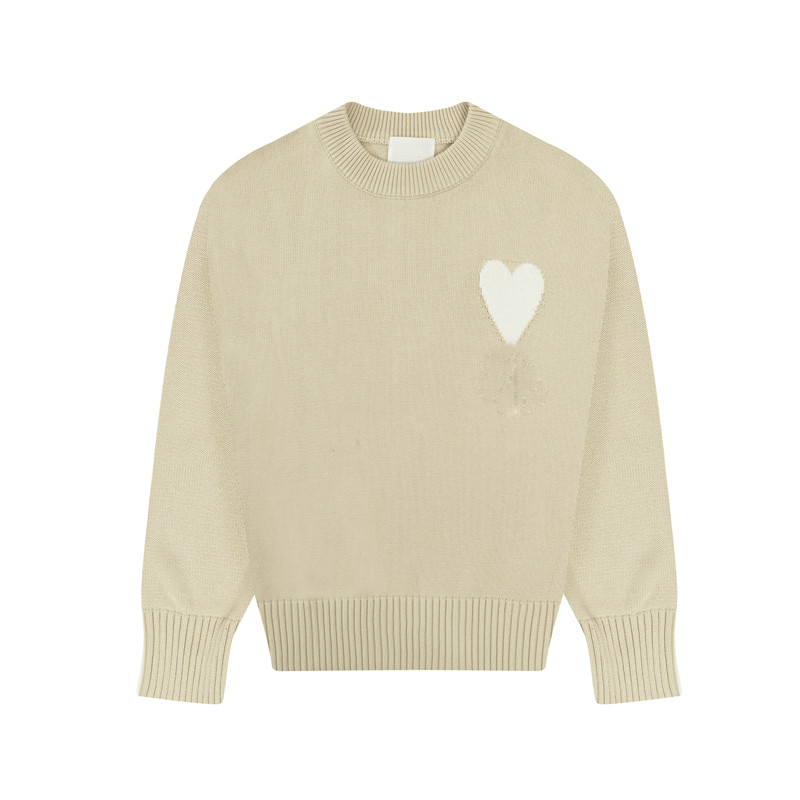 

Men's Hoodie designer amis men's women's knitted sweater Hoodies pure color loose long sleeve round neck Pullover love embroidered sweatshirt Coat, White