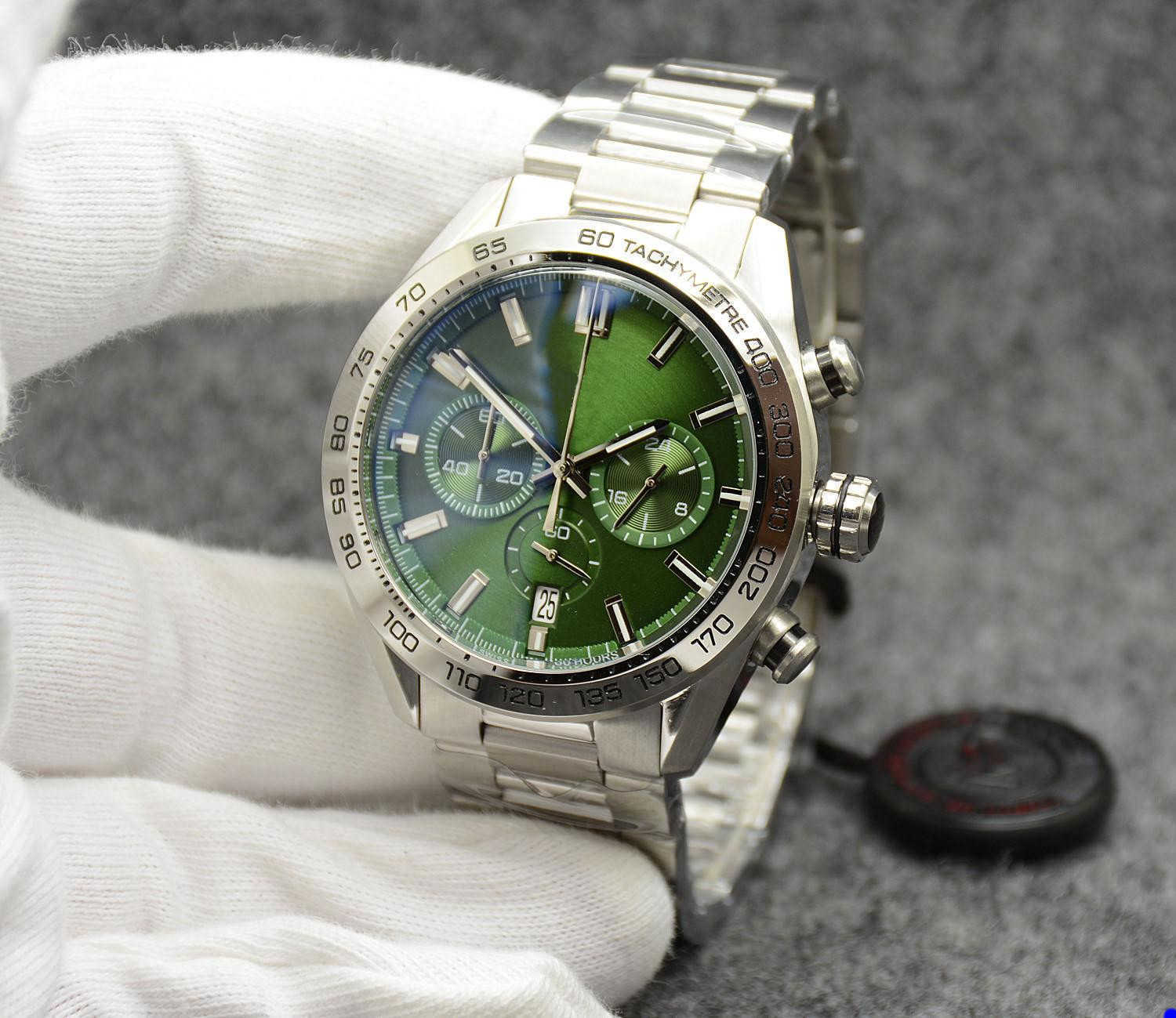 

High Grade Watch 44MM Quartz Chronograph Battery Power Mens Watches Stainless Steel Bracelet Strap Luminous wristwatch gift