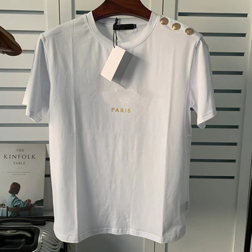 

t Shirt Man Shirt Designer Tshirts Top Tee for Lovers Letter Short Sleeve Round Crew Neck with Shoulder Button Fashion Hip Hop Cotton 6h3 158I4S, Red+gold letters/gold buttons