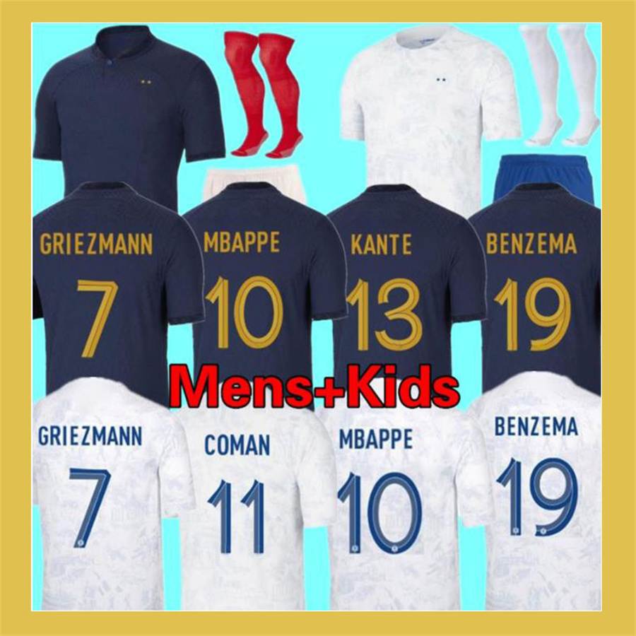 

Maillots de football 2022 World Cup Soccer Jersey FRENCH BENZEMA Football Shirts MBAPPE GRIEZMANN POGBA KANTE maillot foot kit Shirt hommes enfants MEN Kids, 16