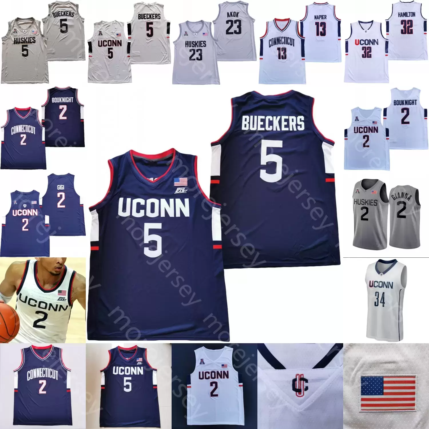 

Connecticut UConn Huskies Basketball Jersey NCAA College Paige Bueckers Tyler Polley Andre Jackson Adama Sanogo Jalen Gaffney R.J. Cole Tyre, Navy iii