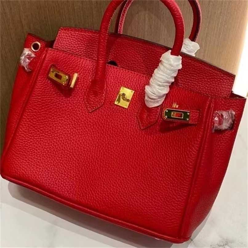 

Herms Designer Birkin Lady Bags Haitang lychee pattern Handbag Avocado Green Bag 2021 fashionable leather womens bag large capacity 5A, Red medium (red envelope) 30cm