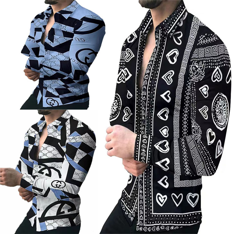 Chemises décontractées pour hommes Printemps Chemise imprimée numérique Mode Hommes Blouses bohèmes Homme Designer Tops Blouse Plus Size print Ro