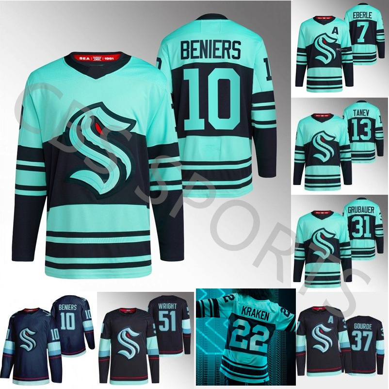 

Kraken 2022-23 Reverse Retro Jersey Seattle Matty Beniers Shane Wright Philipp Grubauer Cale Fleury Andre Burakovsky Oliver Bjorkstrand Morgan Geekie Yanni Gourde, As shown:womens s-xxl