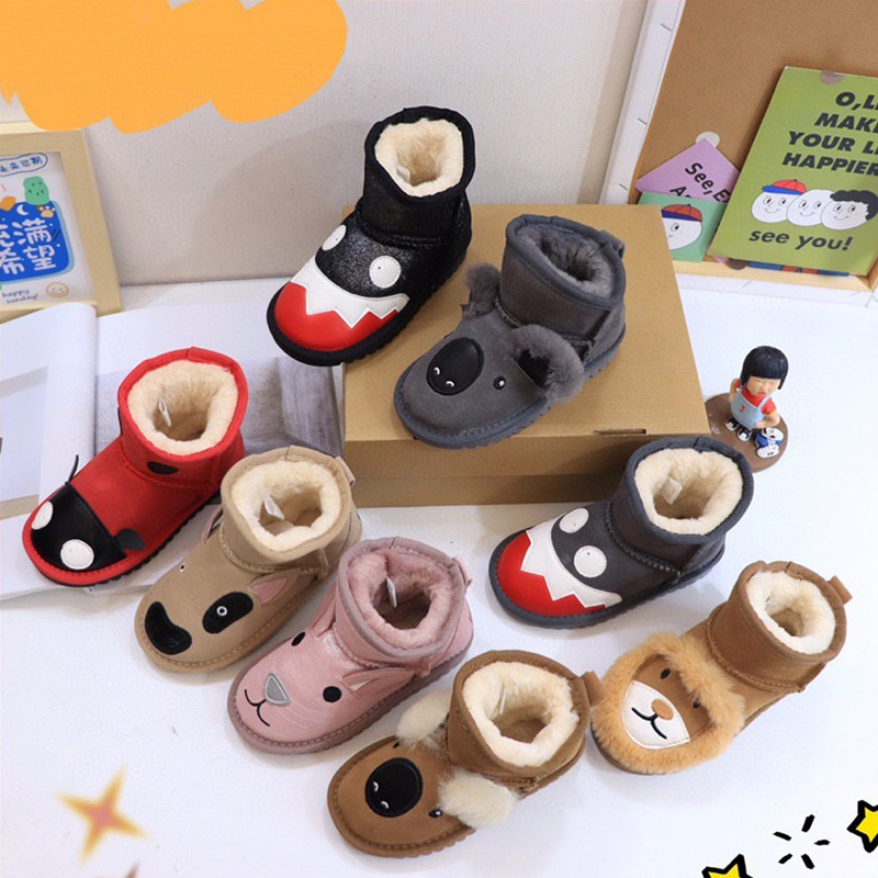 

2022 Kids Snow Boots Warm Boots Animal Baby Boys Girls Soft Comfortable Sheepskin Plush Keep Nice Birthday Christmas Gifts Aus Size 25-35, Box