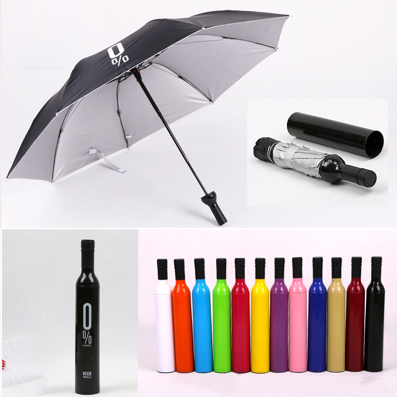 

Foldable Wine Bottle Umbrellas Custom Printing Advertise Business Gift Promotion Travel Rainy Sunny 3 Folding Umbrella Logo, Diameter about 100cm