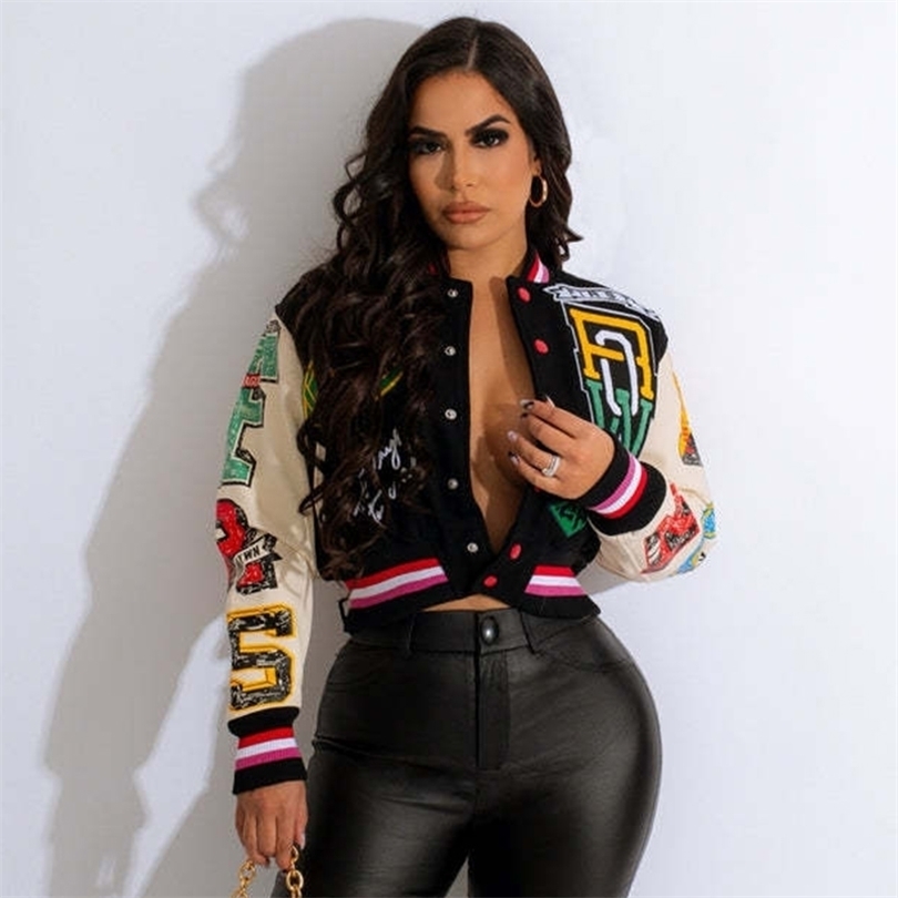 Womens Jackets Casual Varsity Baseball Letterman Jacket Racing Bomber Coat Fall Clothes Women Cropped Cyber Y2K Streetwear Wholesale 221026