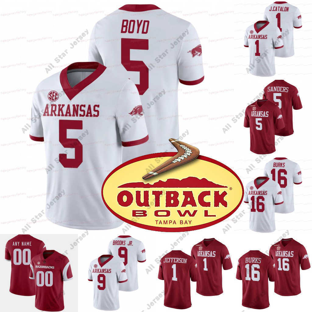 

American College Football Wear Custom Arkansas Jersey Outback Bowl CFP NCAA College Football Rakeem Boyd Treylon Burks Trelon Smith Jerry Jacobs Ty Clary Braden Bra, Red women s-xxl