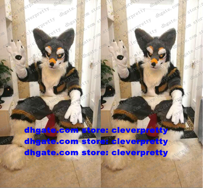 

Grey Long Fur Furry Mascot Costume Husky Dog Fox Wolf Fursuit Adult Cartoon Character Outfit Suit Tourist Attractions Pedestrian Street zz7587, As in photos
