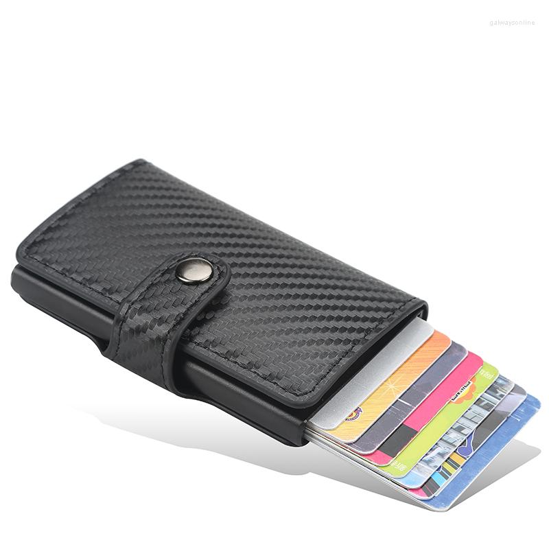 

Card Holders 2022 Holder Wallet Men Women Metal RFID Vintage Aluminium Bag Crazy Horse PU Leather Bank Cardholder Case, Black