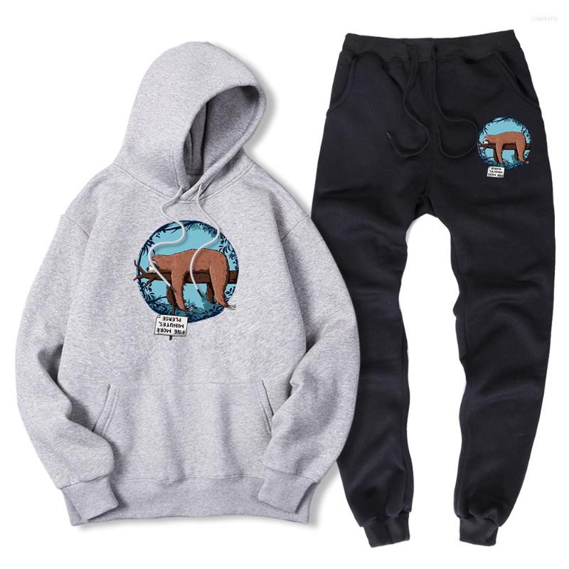 

Men' Tracksuits Five Minutes More Printed Sportswear Suit Men 2 Piece Sets Pocket Hoody Pants Winter Fleece Sweatshirt Sweatpant Men, Beige