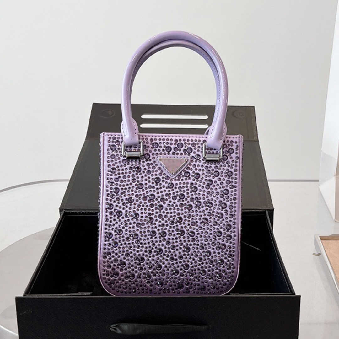 

Evening Bags Italy Brand Classic Triangle Sign Mini Handbags Lady Bags High Quality Rhinestone Inlaid Silks And Satins Shoulder Bag Fashion Women, Pink