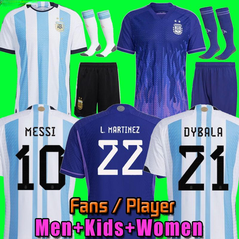 

Argentina soccer Jersey football shirt 2022 woRLD CUp DYBALA AGUERO MARADONA DI MARIA MESSIs 22 23 fans player version Men Kids kit sets uniforms socks 666, 2022 away men player version