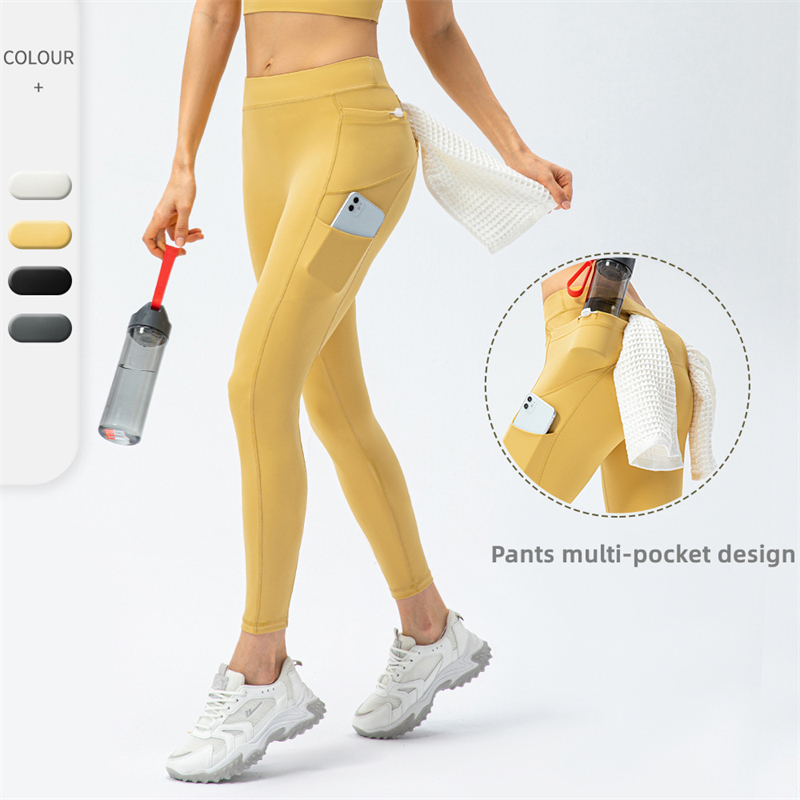 

LU Align Solid Color Womens Yoga Pants Sports and Fitness Pants With Multiple Pockets High Waist Elastic Outdoor Leggings, Black