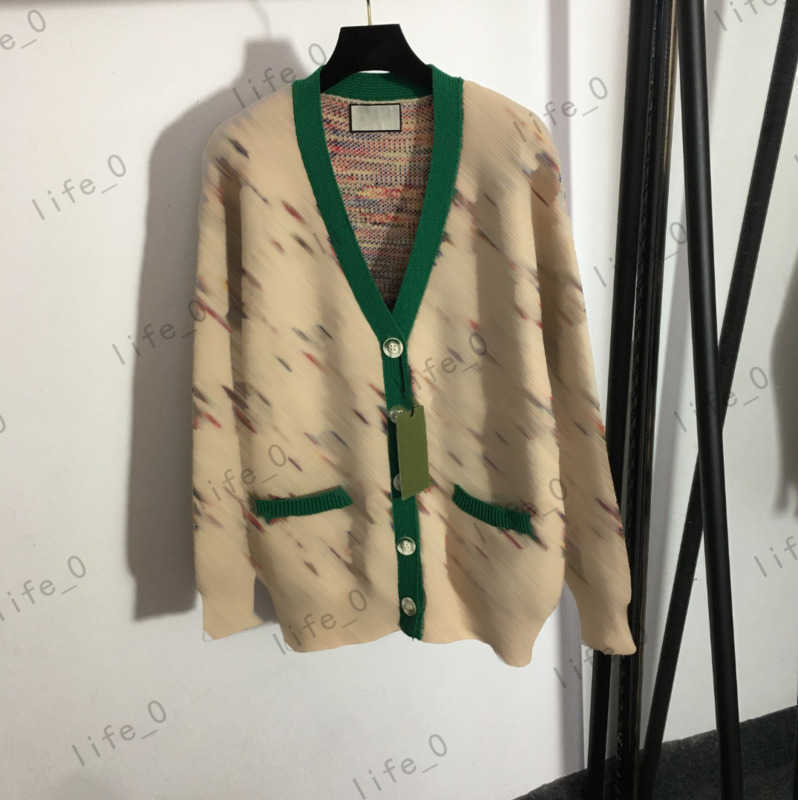 

Designer Womens Knits Back Animal Embroidery Pocket Colorblock Tops Single Row Button Warm Long Sleeve Cardigan Fashion Women Shirt 1970