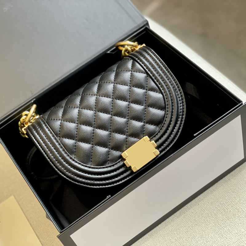 

7A 20cm Mini Flap Boy Designer Bags Grey Black White Genuine Leather Classic Handbags Gold Metal Lock Hardware Chain Cross body Luxury, Box