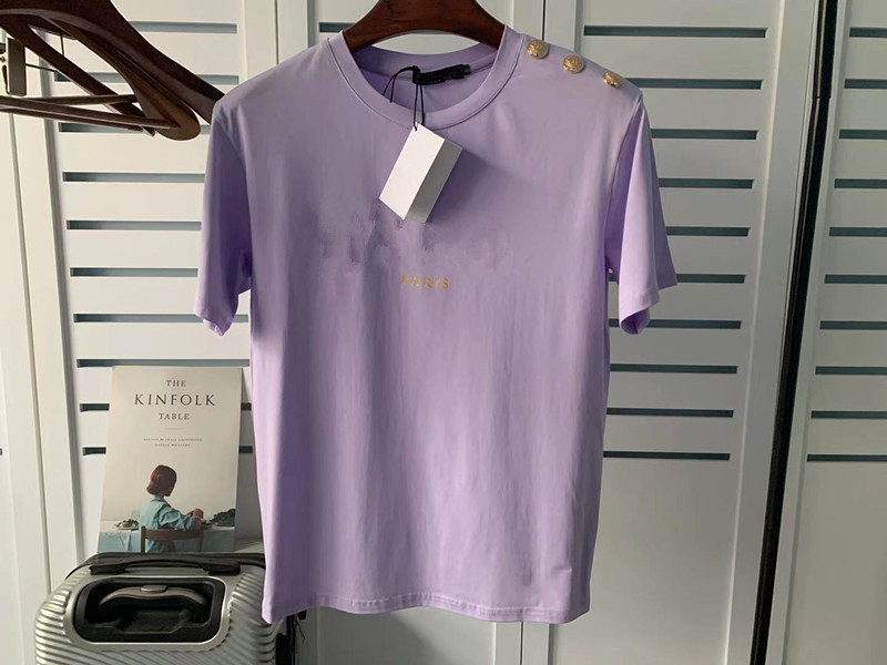 

t Shirt Man Shirt Designer Tshirts Top Tee for Lovers Letter Short Sleeve Round Crew Neck with Shoulder Button Fashion Hip Hop Cotton 6h3 1VB4F, Khaki+gold letters/gold buttons