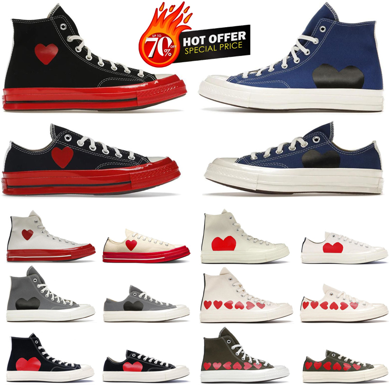

Casual shoes All Star 70 Hi 1970s CDG Canvas designer Mens Womens sneakers Hundred Hollowed Low PLAY Egret Red Midsole EUR 35-44, #3 play black red midsole low(2)