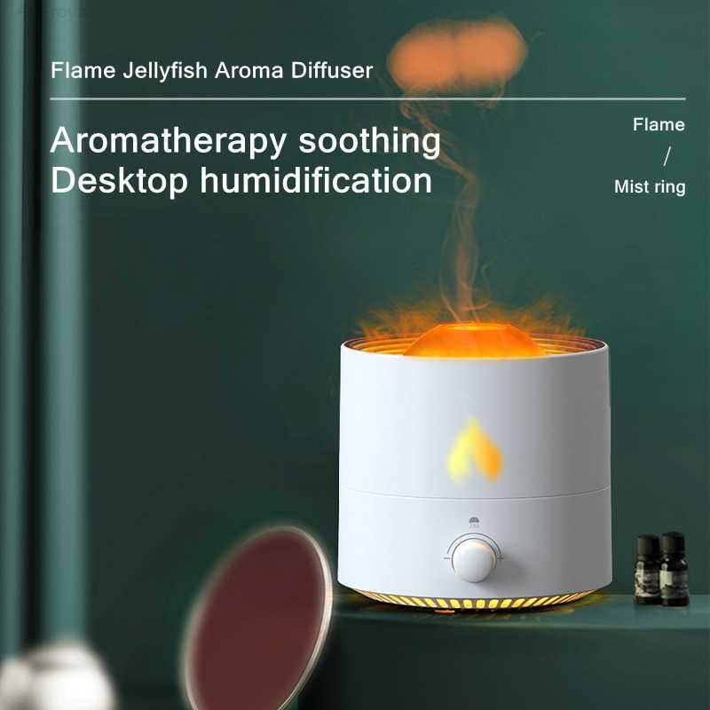 

Humidifiers 320Ml Simulation Flame Aromatherapy Essential Oil Diffuser Stress Relieving Jellyfish Smoke Ring Ultrasonic Aroma Humidifier J220906