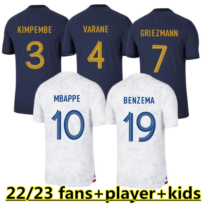 

French club Full Sets 2022 soccer jersey 2023 BENZEMA MBAPPE GRIEZMANN SALIBA COMAN PAVARD KANTE Maillot de foot equipe Maillots kids kit women Men football shirt, 2022 away kids