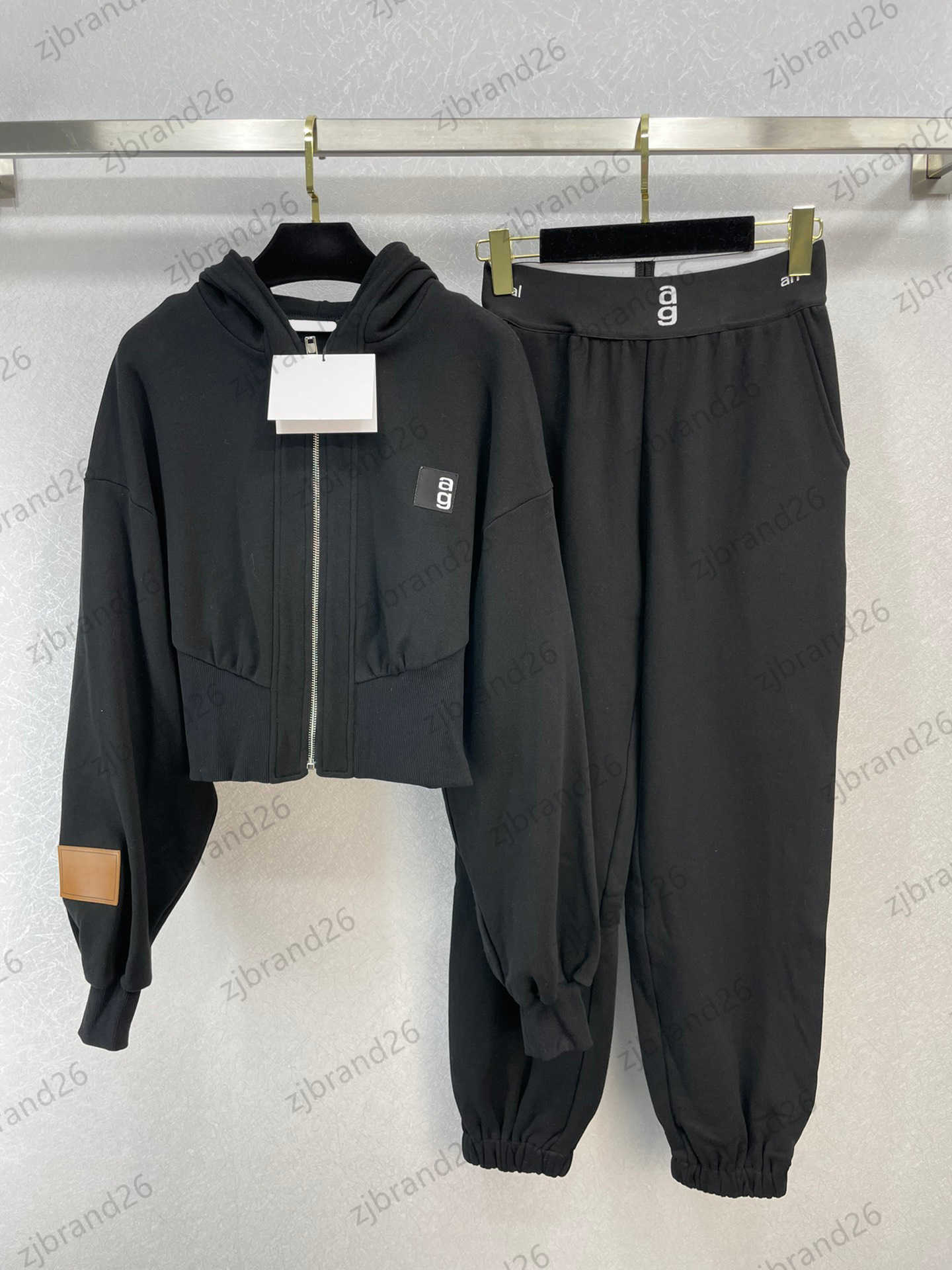 

Two Piece Pants Womens Two Pieces Set Letter Leather Logo Embellished Short Style Hooded Jacket Coats Elastic Waist Print Trousers Women Clothing, 12