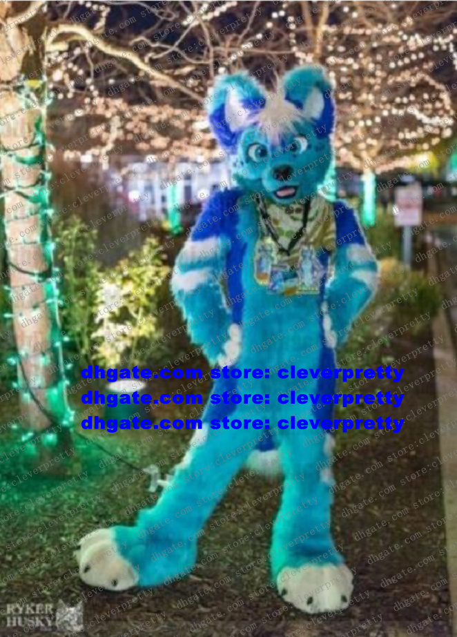 

Blue Long Fur Furry Wolf Mascot Costume Husky Dog Fox Fursuit Adult Cartoon Character Outfit Suit Evening Party MINIPINK Top Seller zz7585, As in photos