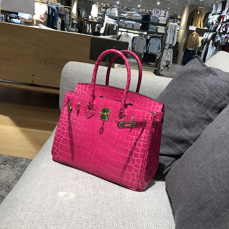 

Birkin Totes Bag Designer Fashion Bags Handbag New Crocodile Real Leather Cowhide Handbag Women's Shoulder Fashion Sweet High-grade Messenger Women Large, Rose pink