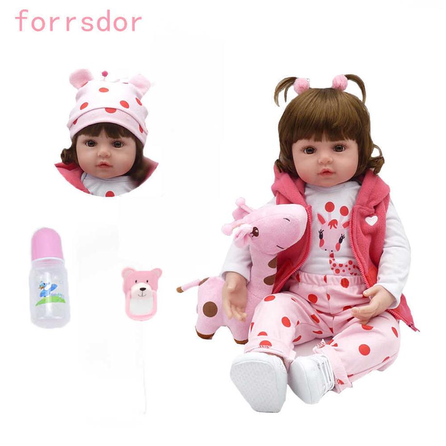 

48cm Cute Red Giraffe Vinly Doll Realistic Reborn Dolls Baby Toy For Children Lower Birthday Gift Q0910204h