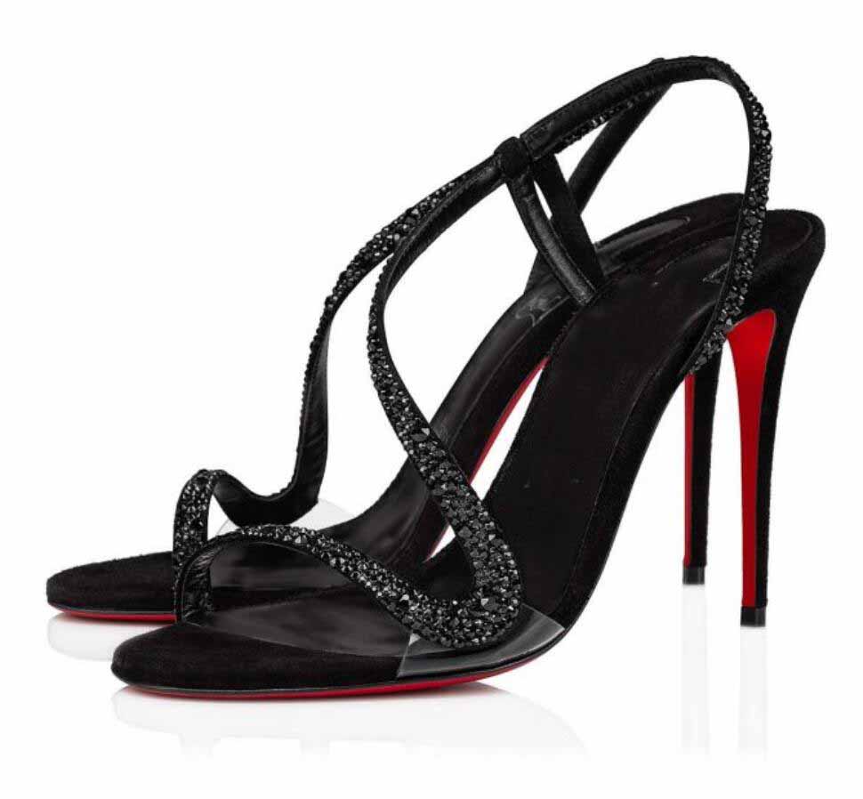 

Women dress sandal reds sole high heels strap heeled black Rosalie Strass 100mm luxury brand designer shoe with box fast ship, 02