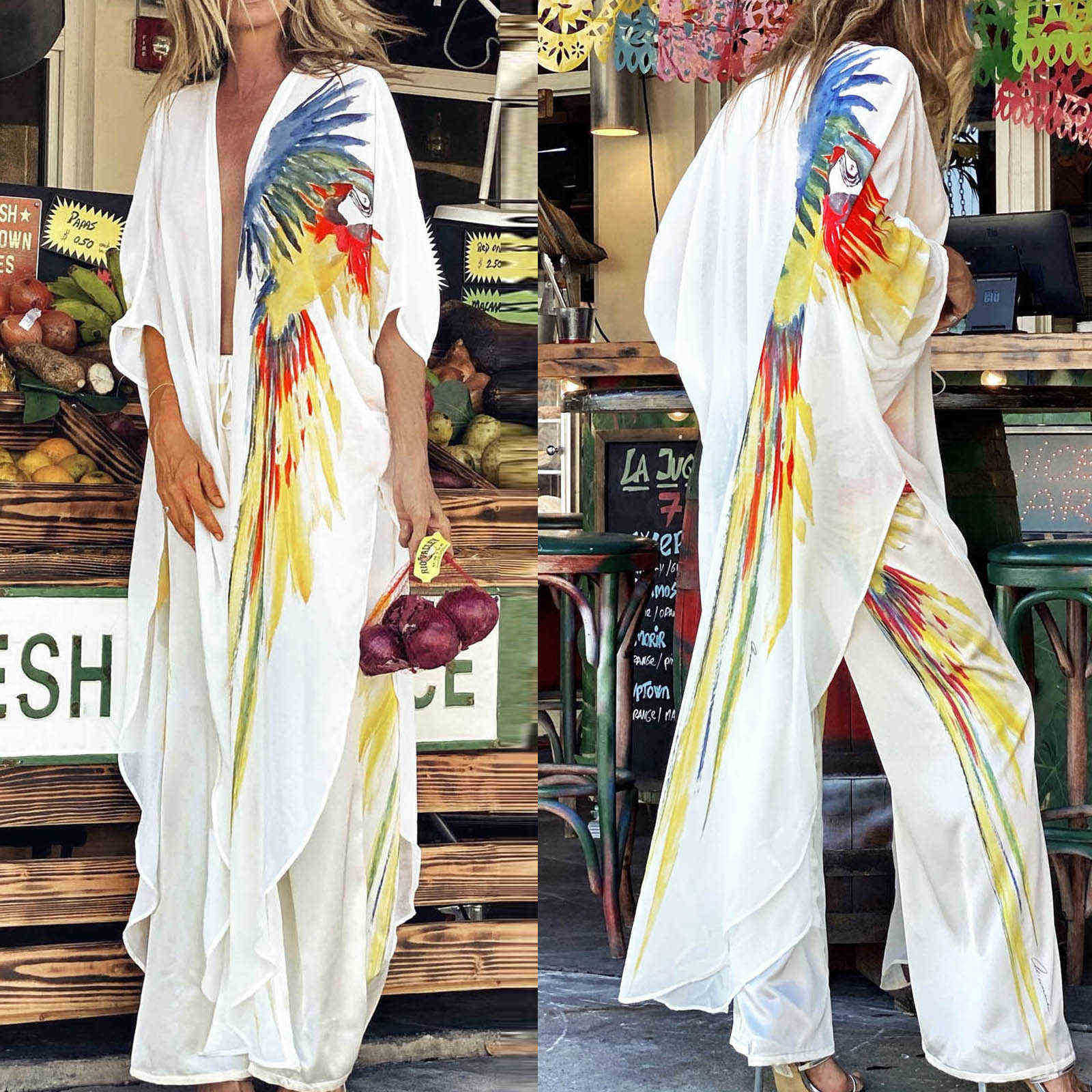 

Casual Dresses Chiffon Bikini Long Cover-ups Women Kaftan Beachwear Swimsuit Bikini Cover Bathing Suit Summer Beach Coverups Cardigan Coats X0726, White