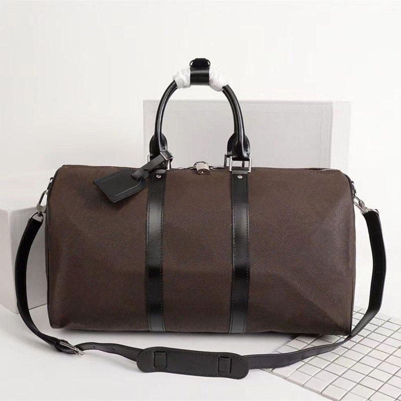 

Designer duffel bag women luggage bags luxurys leather travel purses take it with you man leather sport outdoor packs soft sided suitcase luggages set, Brown flower black strap
