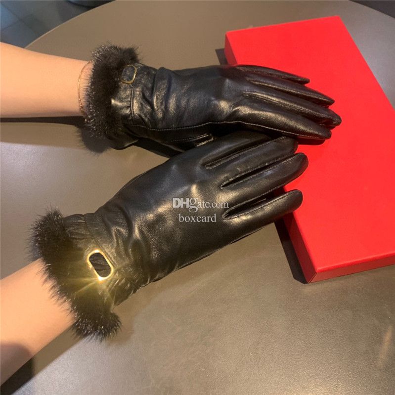 

Winter Mink Fur Women Gloves Designer Letter Icon Mittens Touch Screen Leather Gloves Outdoor Plus Velvet Thick Gloves With Box