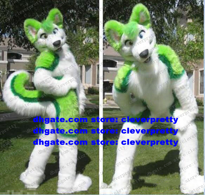 

Plush Furry Green Husky Dog Mascot Costume Fox Wolf Fursuit Adult Cartoon Character Outfit Suit New Products Launching Community Activities zz7596, As in photos