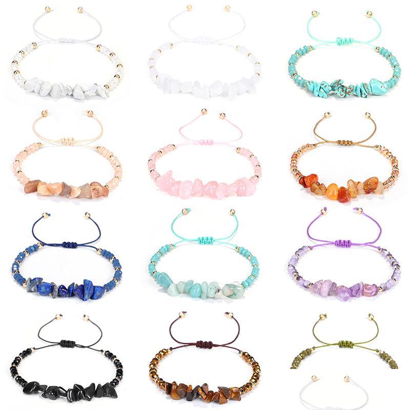 

Charm Bracelets Stones Bracelet Irregar Natural Stone Beads Chips Jewelry Amethyst Aquamarine Rose Quartz Bracelets For Women Drop D Dh0E3