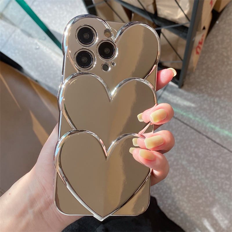 

Luxury 3D Love Heart Plating INS Designer Cases For iPhone 14 Pro Max Plus Shockproof iPhone14 13 12 11 Silver TPU Fashion Design Back Cover Soft Protective Phone Shell