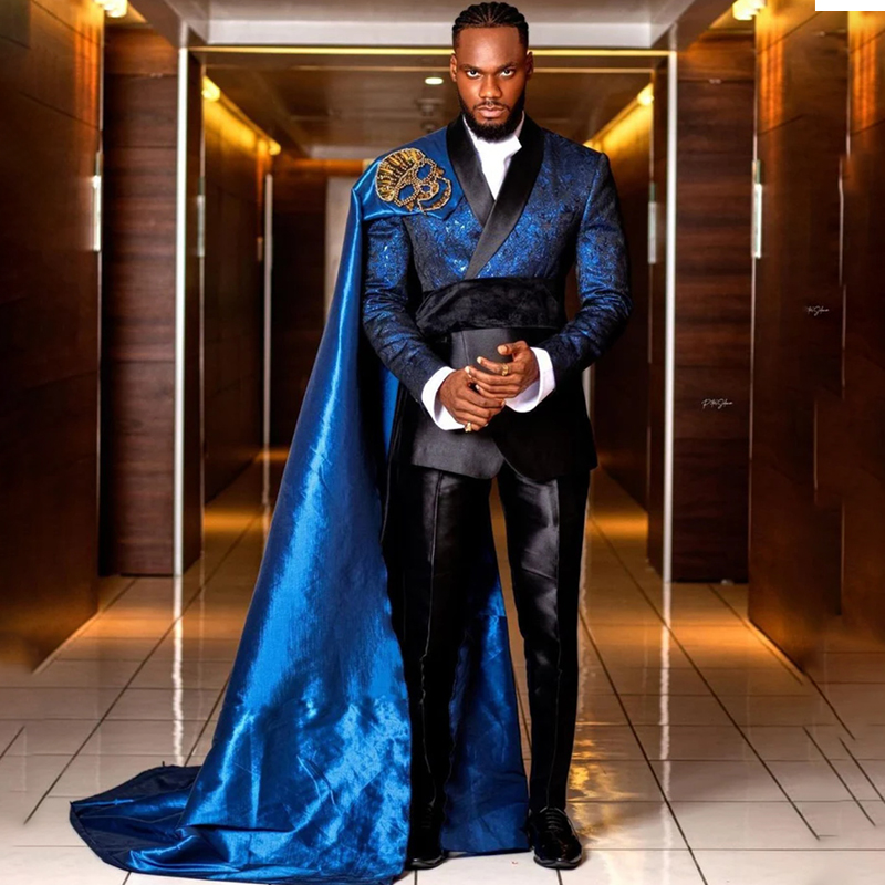 2 pièces hommes Trench Coat avec Wrap personnaliser africain 2022 mariage Tuxedos pour hommes veste pantalon Costume Homme Mariage