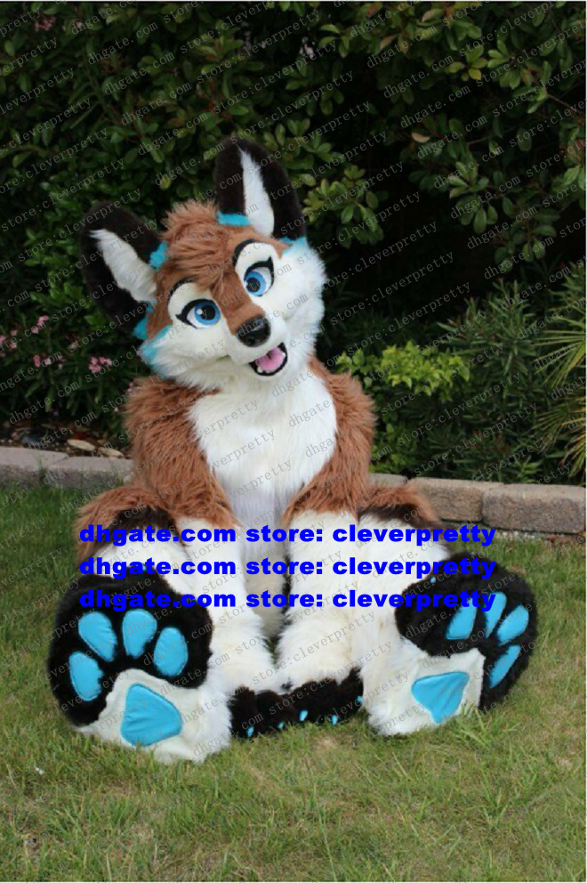 

Brown Long Fur Furry Fox Mascot Costume Husky Dog Wolf Fursuit Adult Cartoon Character Outfit Suit Large Family Gathering Cartoon Figure zz7588, As in photos