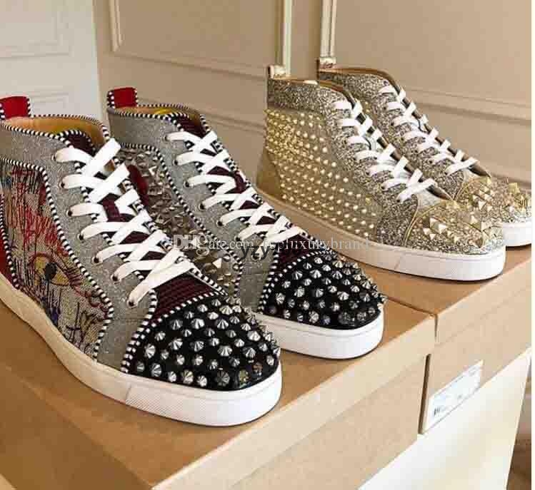 Red-Bottoms Shoe chrétiens Qt Gold Sneakers cloutés Bottes High Cut Boots Multi Color Star Louspiked Men's Flat Chaussures Luxury Rivets Spiked S