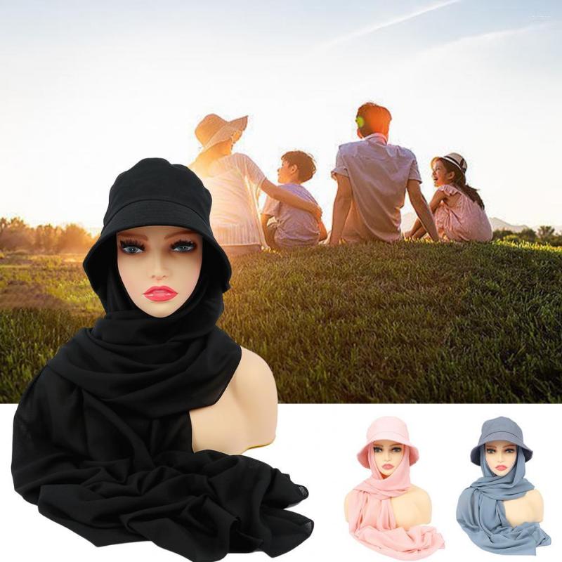 

Visors Useful Sun Hat All Match Solid Color Soft-touching Neckerchief Connection Connected Turban Cap For Holiday, Black